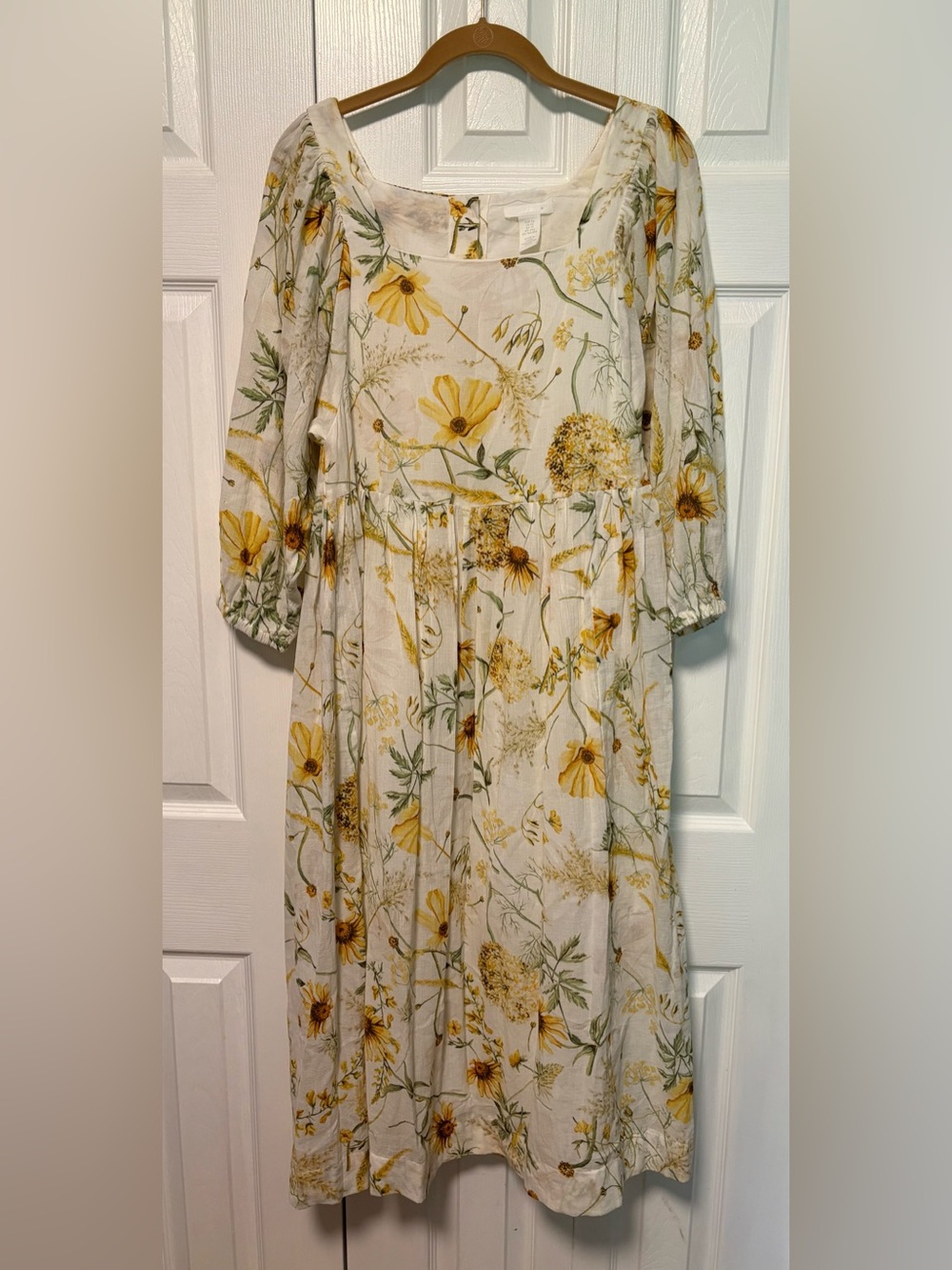 H&M 100% Lightweight Cotton Cream Maxi Dress with Yellow Floral Print